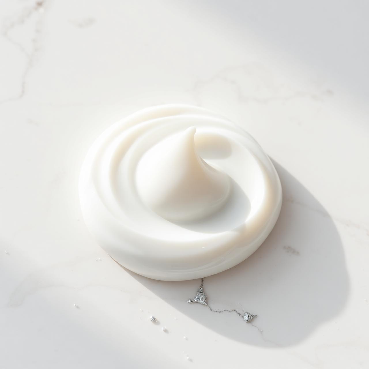 Pearly white toothpaste cream swirl on marble