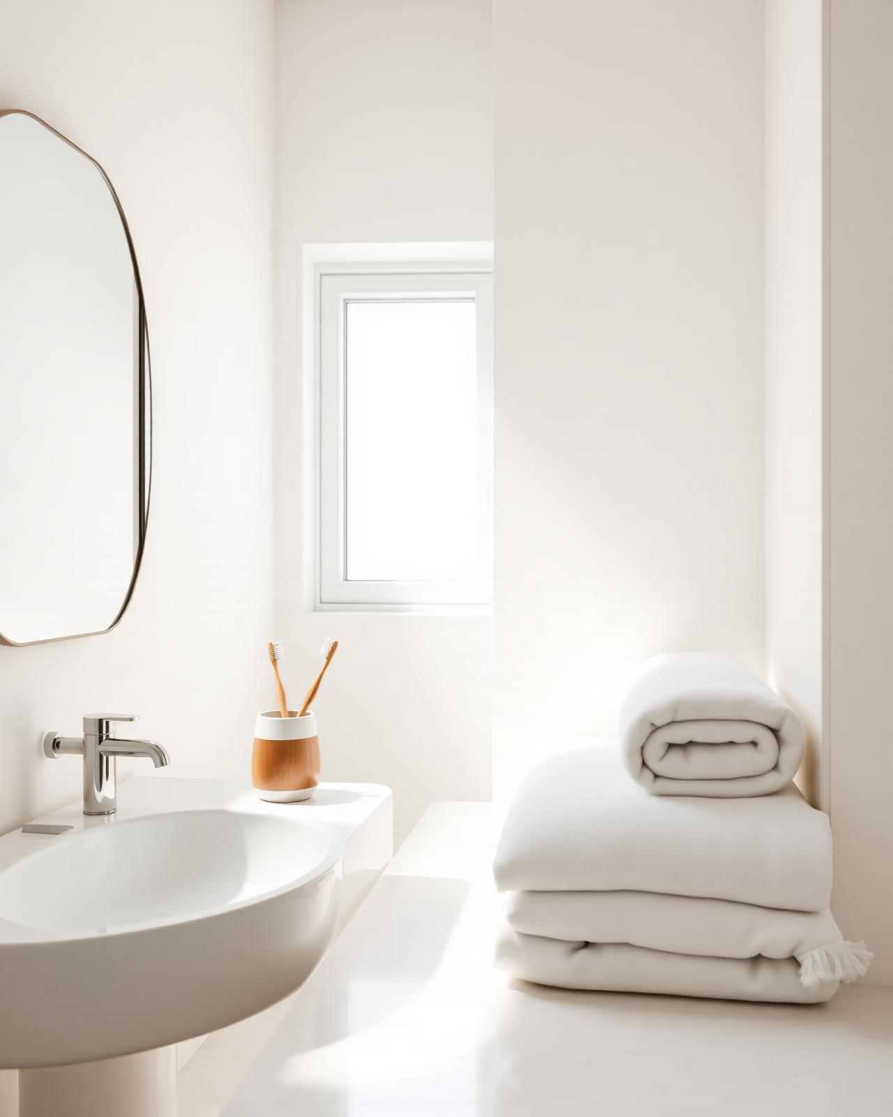 Person brushing teeth in an elegant bright bathroom