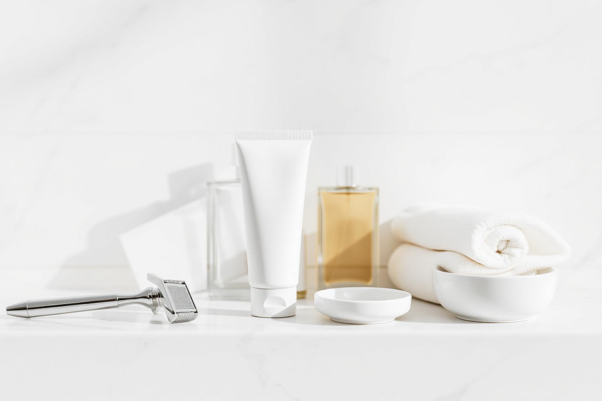 PlatiDent toothpaste alongside premium skincare on a luxury bathroom shelf